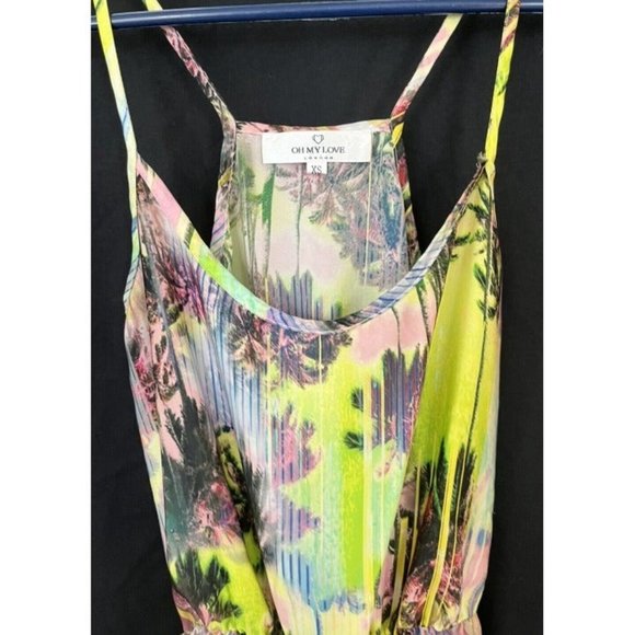 Oh My Love London Neon Green Playsuit Romper Women's Size XS Neon Palm Trees - Picture 2 of 7